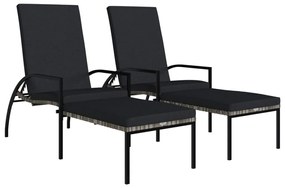 2 db szürke polyrattan napozóágy lábtartóval