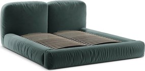 Petróleum színű kárpitozott ágyneműtartós franciaágy ágyráccsal 180x200 cm Martina – Micadoni