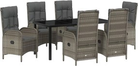 vidaXL Kert étkező szett párnával 7 pcs Szürke polirattan
