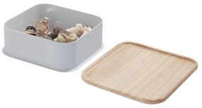 Eco szürke tárolódoboz paulownia fa fedéllel, 21,3 x 21,3 cm - iDesign