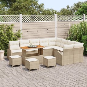 13 Darabos Kert Sofa Szett Párnákkal Bézs Poli Rattan Akác