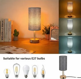 Brilagi - TABLON asztali lámpa USB-porttal 1xE27/25W/230V tölgy/bézs/szürke