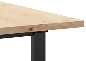 tömör fenyőfa és öntöttvas étkezőasztal O-vázzal 160x80x75,5 cm