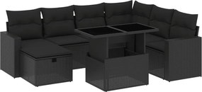 vidaXL 8 részes fekete polyrattan kerti ülőgarnitúra párnákkal
