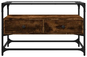 füstös tölgy szerelt fa TV-szekrény üveglappal 80 x 35 x 51 cm