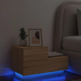 Sonoma tölgy színű éjjeliszekrény LED-ekkel 70 x 36 x 40,5 cm