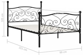 fekete fém ágykeret lécezett ágyráccsal 90 x 200 cm