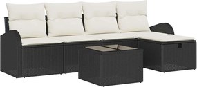 vidaXL Kerti Kanapé Szett párnával tárolóval 6 pcs Fekete Poli rattan