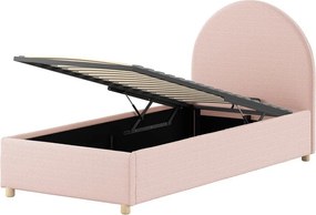 Rózsaszín kárpitozott ágyneműtartós egyszemélyes ágy ágyráccsal 90x200 cm Moon – Vipack