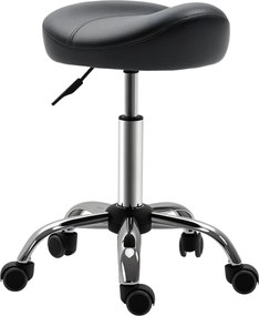 HOMCOM Görgős Állítható Munka Stool Kerekeken Forgó Szalon Stool Masszázshoz Műbőr Fekete 48 x 48 x 54-69 cm | Aosom