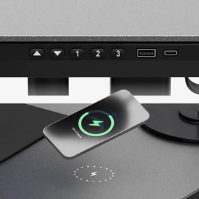 Állítható magasságú íróasztal, 120 x 60 cm, fejhallgatótartóval, üveglappal fekete