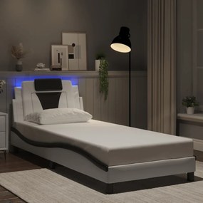 fehér és fekete műbőr ágykeret LED-világítással 90x190 cm