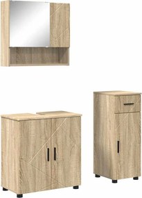 vidaXL Fürdőszoba bútor szett fiókkal 3 pcs Sonoma tölgy Faanyag & Fém