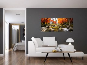 Kép - vízesések a narancssárga erdőben (120x50 cm)