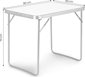 Kerti asztal, MultiGarden GMFC-FY8060, fehér, 80 x 60 cm, összecsukható, magasság: 70 cm, bőrönddé hajtható, hordfogantyúval, teherbírás: 30 kg