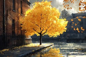 Vászonkép Canvas Tájkép Város Utca Fa Ősz Levelek 60x40