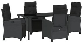 vidaXL Kert étkező szett párnával 5 pcs Fekete polirattan