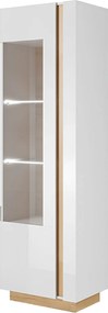 Magas vitrines szekrény 60, fehér/tölgy grandson/magasfényű fehér, CITY