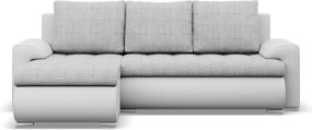 Tokio sarokkanapé, 2 ágyneműtartóval, fonott + műbőr, baloldali, szürke - fehér
