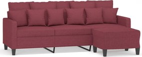 vidaXL 3 személyes bordó szövet kanapé lábtartóval 180 cm