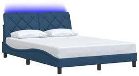kék szövet ágykeret LED-ekkel matrac nélkül 120x200 cm