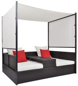 barna polyrattan napellenzős kerti ágy 190 x 130 cm