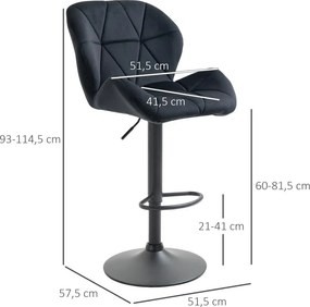 HOMCOM 2 db-os bárszék szett, forgó bárszék háttámlával, bársony, fekete