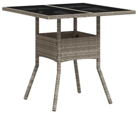 világosszürke polyrattan üveglapos kerti asztal 80 x 80 x 75 cm
