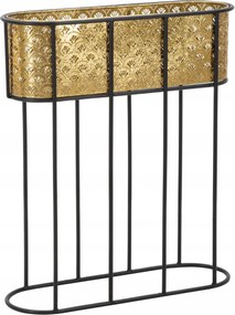 Virágtartó állvány, aranyszínű fém csipke, magasság 70 cm