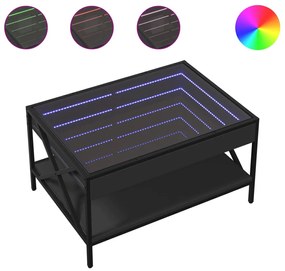 Fekete végtelen hatású LED-es dohányzóasztal 70 x 50 x 38 cm