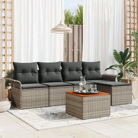 6 Darabos Kerti Kanapé Szett Párnákkal Szürke Rattan Akáccal