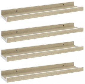 4 db fehér és sonoma tölgy színű fali polc 40 x 9 x 3 cm