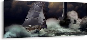 Kép - Viharos hullámokon áthajózó hajó (120x50 cm)