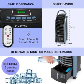 Klarstein Maxfresh, ventilátor, léghűtő, 3 v 1, 6L, 65W, távirányító, 2 x jégcsomag