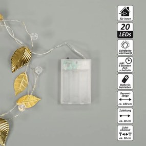 NEXOS Világító gyöngy arany levelek 20 LED meleg fehér