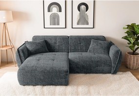 Sötétszürke zsenília sarokkanapé (bal oldali-heverő résszel) Nelia – Ropez