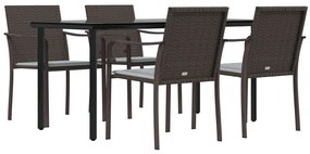 5 részes polyrattan és acél kerti étkezőgarnitúra párnával