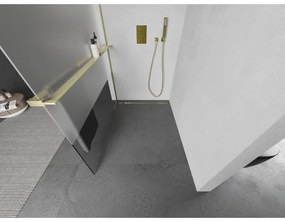 Mexen Kioto+, Walk-In zuhanyparaván polccal és akasztóval 120 x 200 cm, 8 mm átlátszó matt üveg, arany matt profil, 800-120-121-55-35