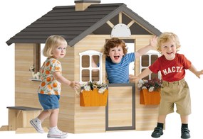 Outsunny Fa Játék Ház Gyermekeknek - Fából készült Kerti Játék Ház Ablakkal és Példánytartóval 3-7 Éveseknek, 113 x 94 x 134,5 cm | Aosom
