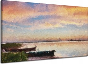 Vászonkép Olajfestmény Csónakok a parton 120x70 cm