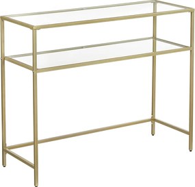 Konzolasztal, modern edzett üveg asztal, 100x35x80 cm, arany