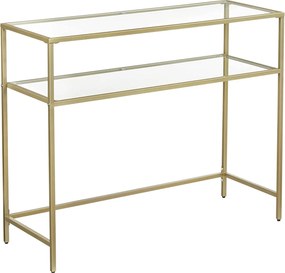 Konzolasztal, modern edzett üveg asztal, 100x35x80 cm, arany