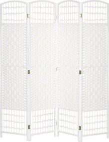 HOMCOM 4 Panelás Szobai Elválasztó 160x170 cm Összecsukható Szobai Különválasztó Papírszál és Fa Kerettel a Hálószobához és Nappalihoz Fehér | Aosom