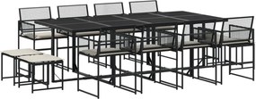 vidaXL 13 részes fekete polyrattan kerti ülőgarnitúra párnákkal