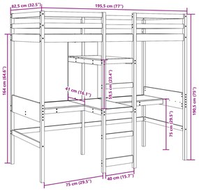 viaszbarna tömör fenyő galériaágy-keret matrac nélkül 75x190 cm