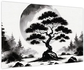 Kép – Fekete-fehér bonsai (90x60 cm)