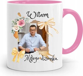 Rózsaszín Politikai Bögre Mateusz Morawiecki Miniszterelnök fényképes nyomtatással