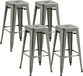 HOMCOM 4 Darabos Stacking Ipari Bárszék Készlet Lábpihenővel, 76 cm Magas, Ezüst Fém | Aosom