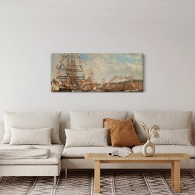 Kép - Eugène Boudin, Festival in the Harbor of Honfleur, reprodukciók (120x50 cm)