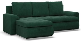 Tokio sarokkanapé, 2 ágyneműtartóval, kordbársony, baloldali, zöld